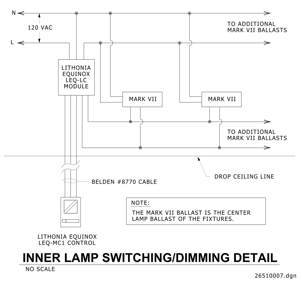 Diagram of inner lamp switching/dimming detail with wiring and components labeled.