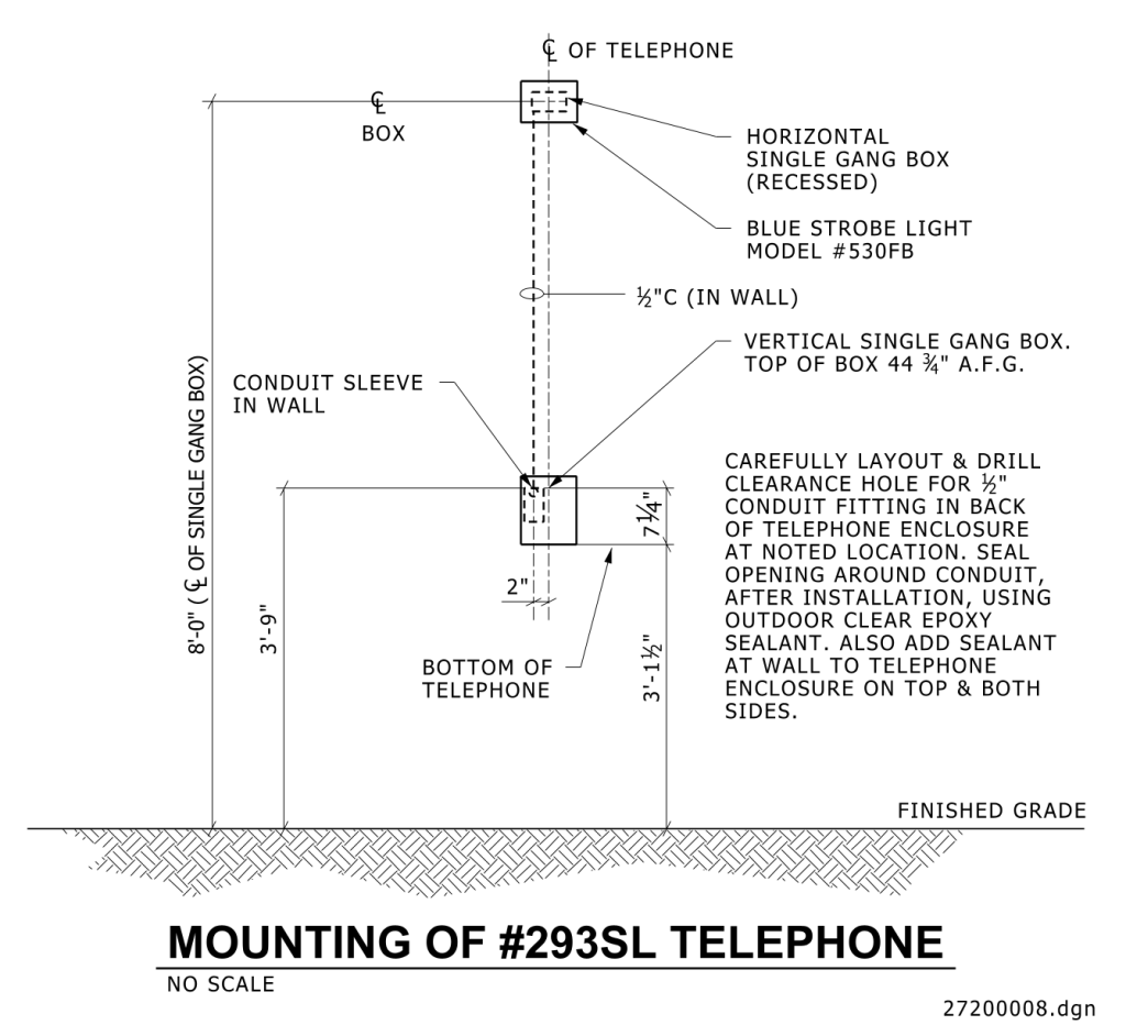 Diagram showing mounting details for a #293SL telephone with measurements and installation instructions.