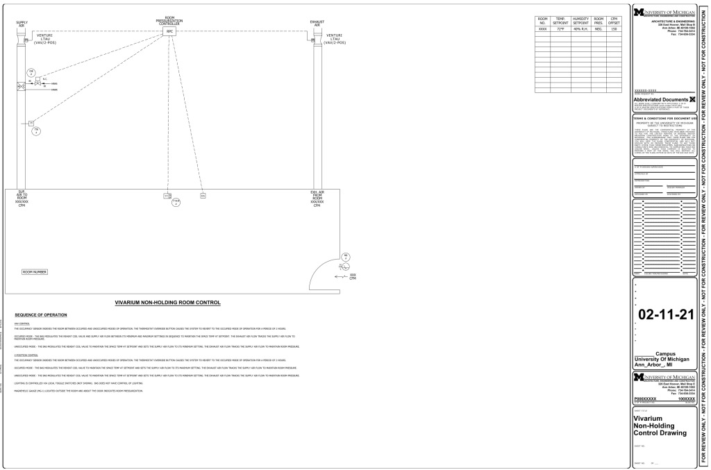 Technical drawing of vivarium non-holding room control with ventilation system layout.
