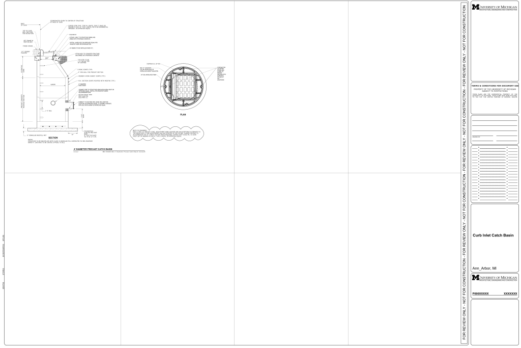 Engineering drawing of a precast catch basin for curb inlets.