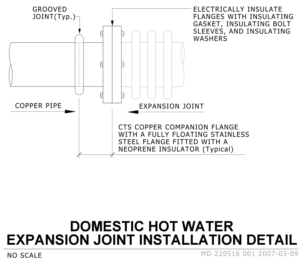 Diagram of a domestic hot water expansion joint installation detail.