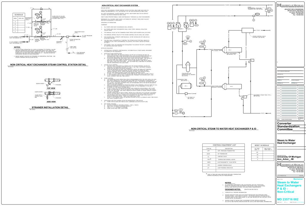Technical diagram of a non-critical steam to water heat exchanger system with schematics and annotations.