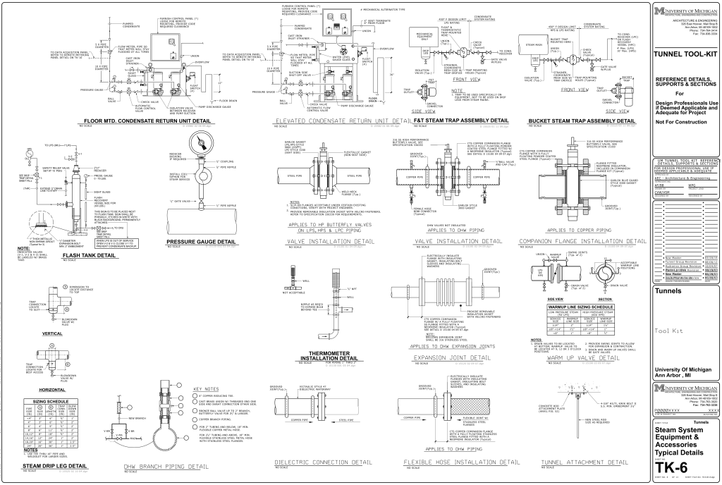 Detailed engineering drawing of steam system components and installation details.